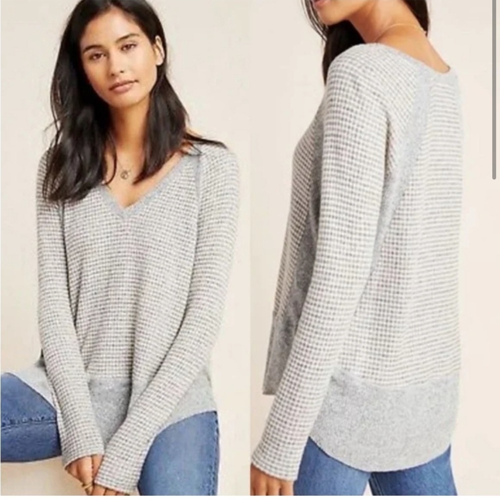 Anthropologie x Eri + Ali | Dorotea Hacci Gray Textured‎ Knit Top Size Small